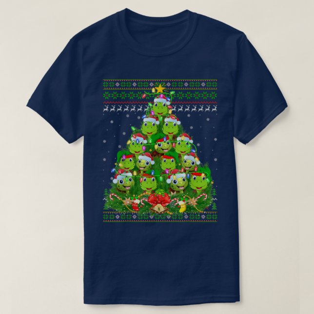 Camiseta Turtle Xmas Lighting Tree Santa Turtle Ugly Christ (Frente do Design)