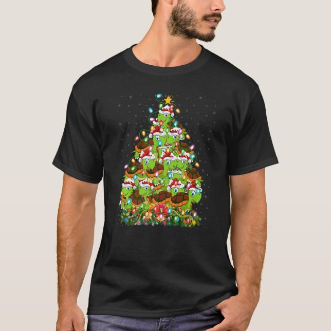 Camiseta Turtle  Xmas Lights Santa Turtle Christmas Tree (Frente)