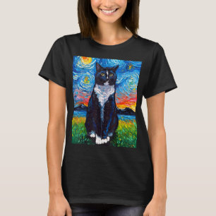 Camiseta Tuxedo Black and White Cat Starry Night Art por Aj
