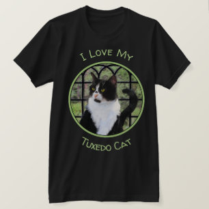 Camiseta Tuxedo Cat em Pintura de Janela Arte Animal Origin
