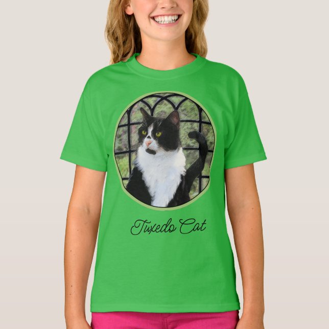 Camiseta Tuxedo Cat em Pintura de Janela Arte Animal Origin (Frente)
