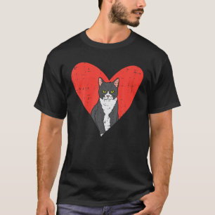 Camiseta Tuxedo Cat Heart Dia de os namorados Kitten