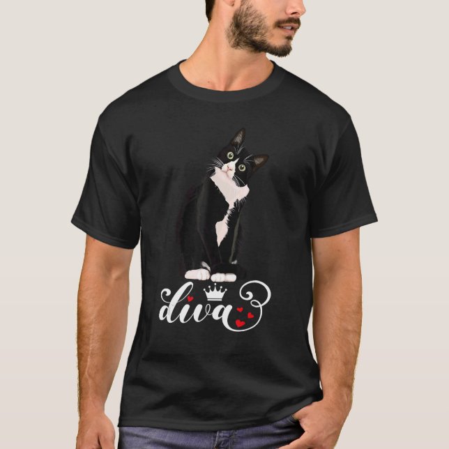 Camiseta Tuxedo Cat Mãe Cute Tuxie Diva (Frente)