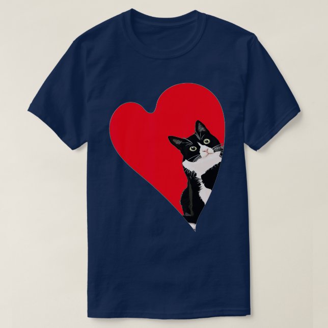 Camiseta Tuxedo Cat Namorados Heart for Kitten and Animal L (Frente do Design)