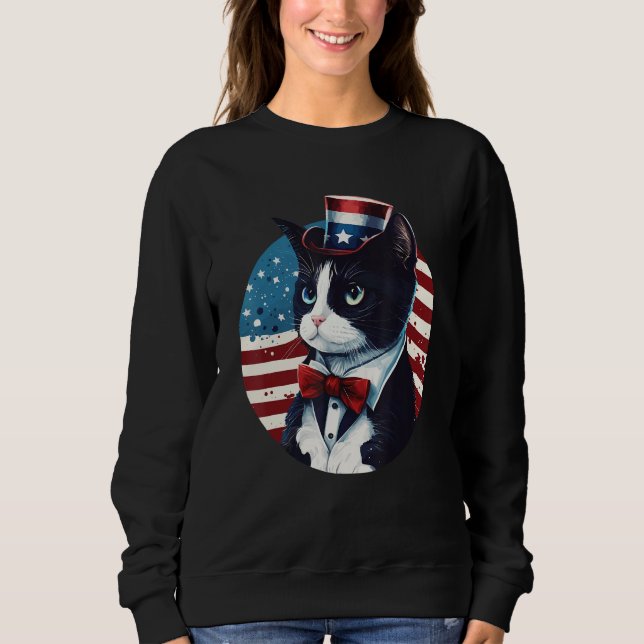 Camiseta Tuxedo Cat Patriot USA 4th of July Men Women (Frente)