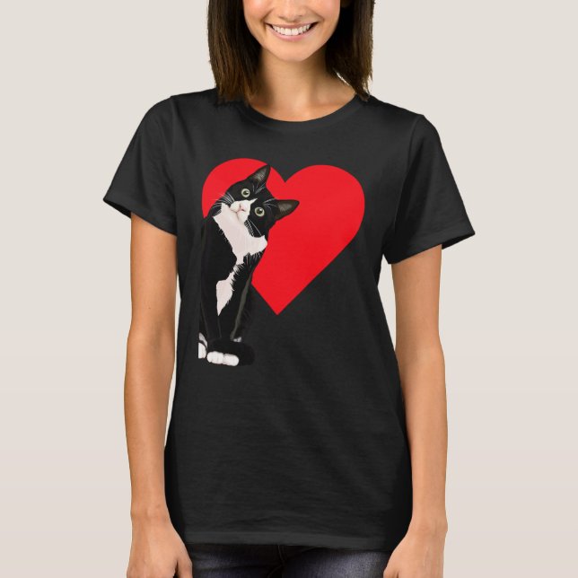 Camiseta Tuxedo Cat Valentine's Day Heart Cat (Frente)