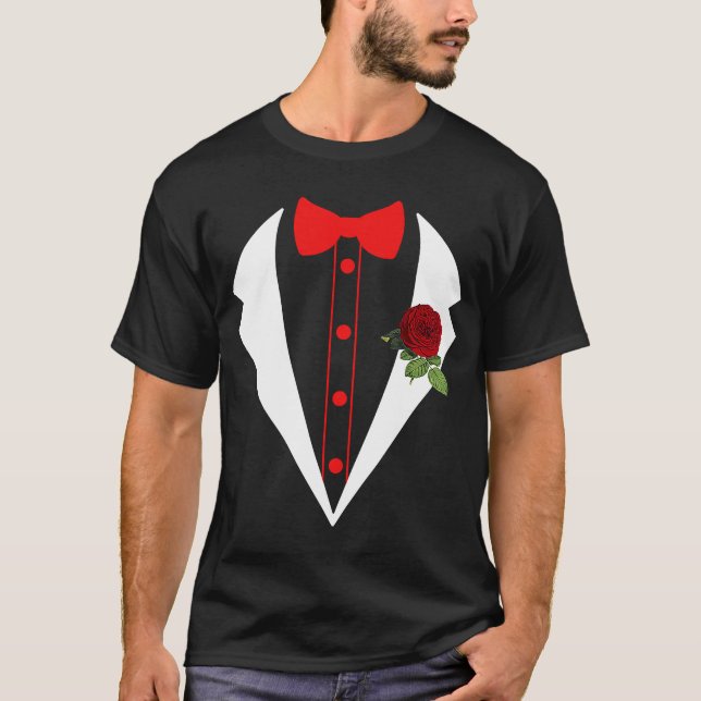 Camiseta Tuxedo Com Solteiro Falso De Casamento De Flor Ver (Frente)