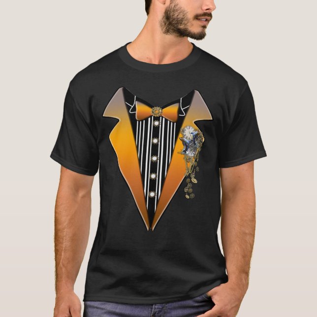 Camiseta Tuxedo - Design de Casamento Steampunk (Frente)
