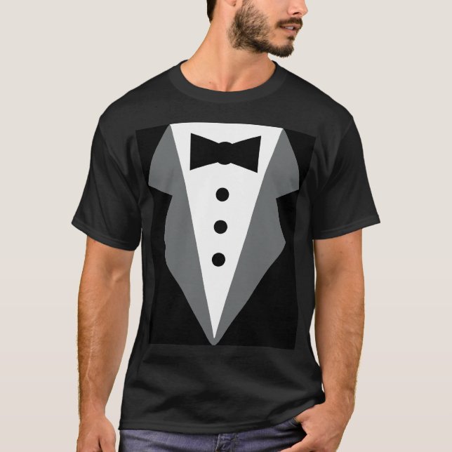 Camiseta Tuxedo Formal Branco Preto (Frente)