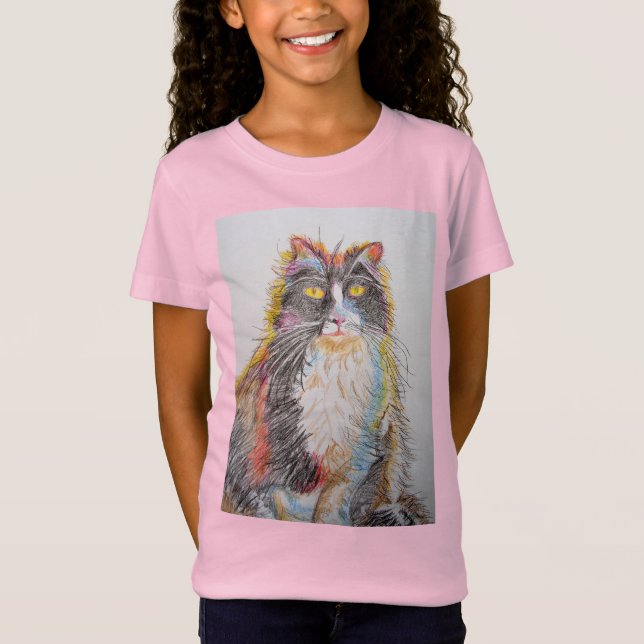 Camiseta Tuxedo Gato Gatos Lápis Bonitos Desenhando Meninas (Frente)