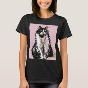 Camiseta Tuxedo Gatos de gata-de-giz, preto e branco