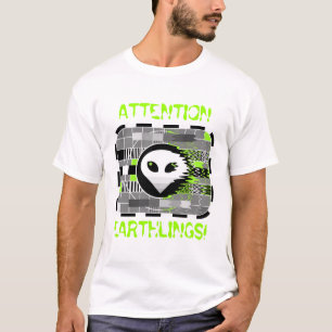 Camiseta TV alienígena 'ATENTION EARTHLINGS!' básico branco
