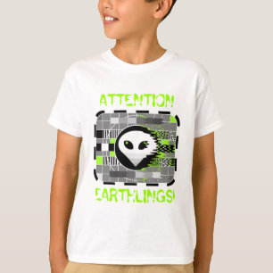 Camiseta TV alienígena 'ATENTION EARTHLINGS!' básico branco
