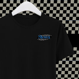 Camiseta TV Comédia em preto azul Oval Seu nome Logo