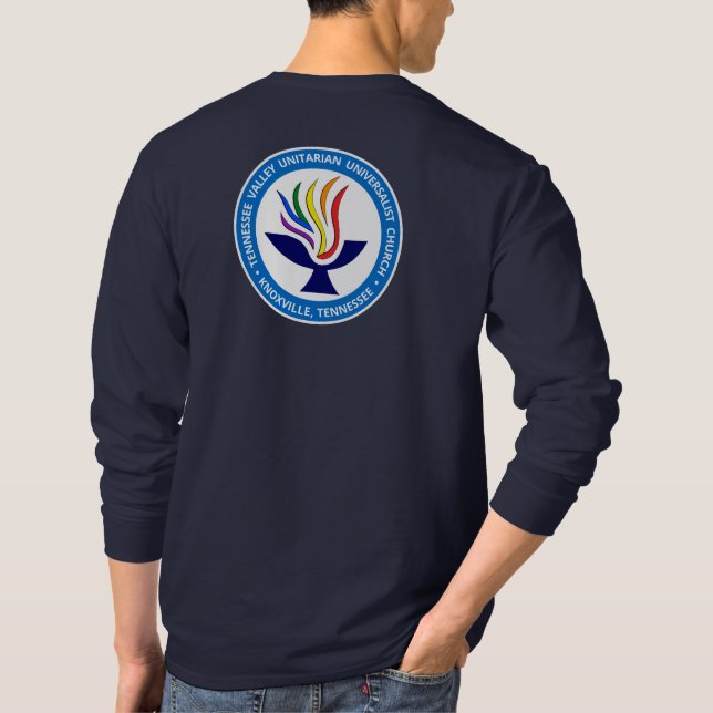 Camiseta TVUUC - Logotipo Chalice - Círculo Azul Médio (Verso)