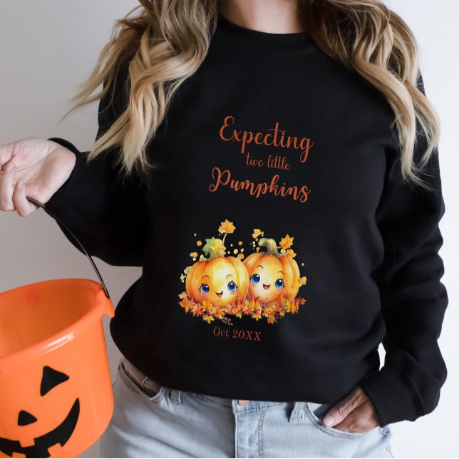 Camiseta Twin Halloween Anúncio de bebê Gravidez Abóbora (Criador carregado)