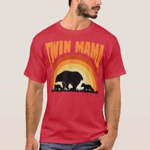 Camiseta Twin Mama Engraçado Bear Com Dois Cubs Retro Sunse