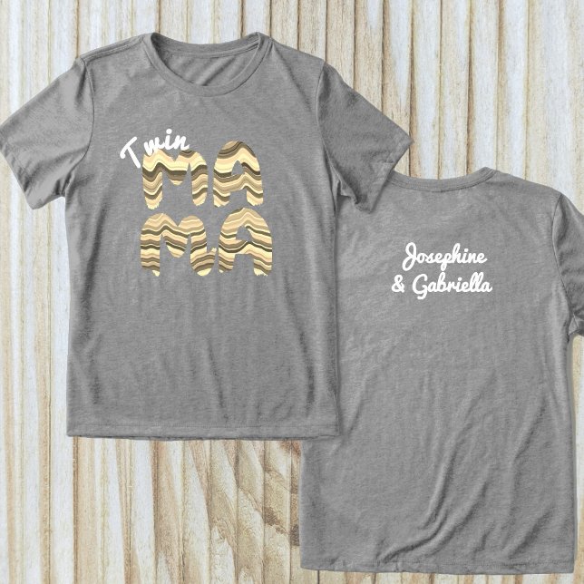 Camiseta Twin Mama Personalizado Nomes De Crianças Retrospe (Criador carregado)
