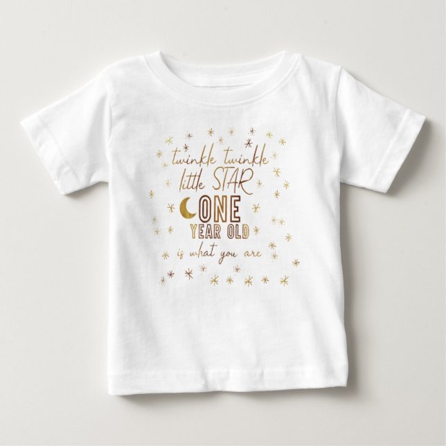 Camiseta Twinkle Twinkle Pequena Estrela Primeiro Aniversár (Frente)