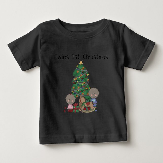 Camiseta Twins Boy e Rapariga 1rua Primeiro Natal (Frente)