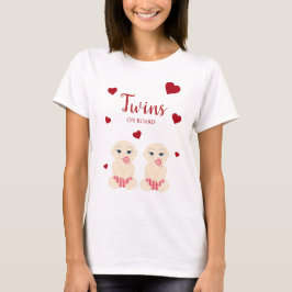 Camiseta Twins On Board Quote with Red Hearts Design