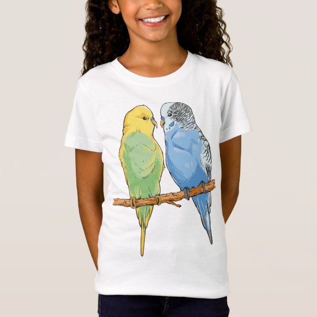 Camiseta Two cute blue and green Budgies (Frente)