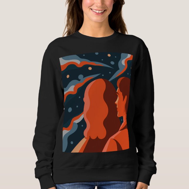 Camiseta Two Figures Contemplating an Abstract Cosmic Scene (Frente)