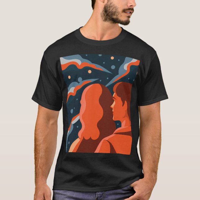 Camiseta Two Figures Contemplating an Abstract Cosmic Scene (Frente)