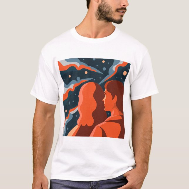 Camiseta Two Figures Contemplating an Abstract Cosmic Scene (Frente)