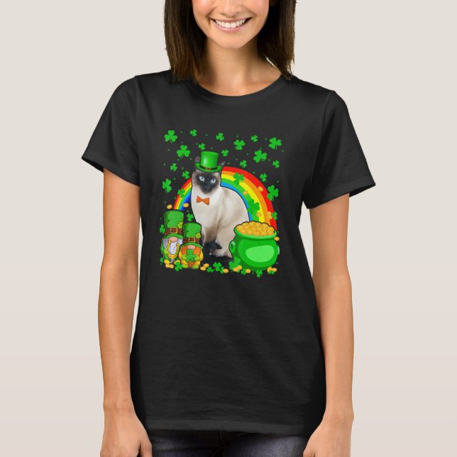 Camiseta Two Gnomes And Siamese Wearing Patrick's Day Hat S (Frente)