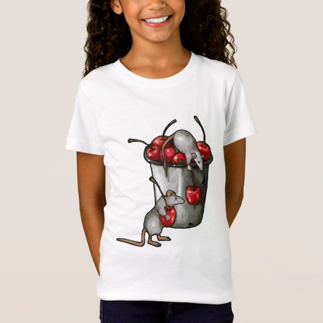 Camiseta Two MICE Stealing Cherries, Bucket of Cherries Art (Frente)
