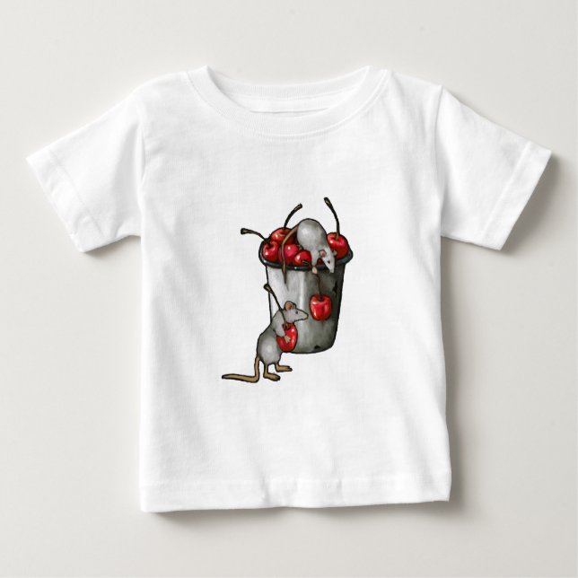 Camiseta Two MICE Stealing Cherries, Bucket of Cherries Art (Frente)