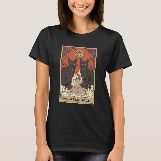 Camiseta Two Of Pentacles Tarot Card Cat (Frente)