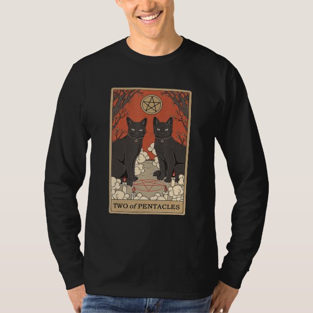 Camiseta Two Of Pentacles Tarot Card Cat (Frente)