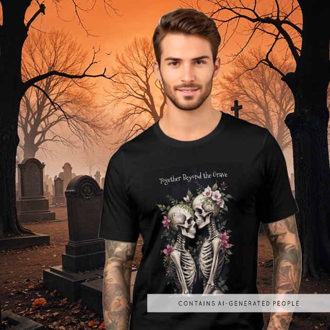 Camiseta Two Romantic Gothic Human Skeletons Embracing (Romantic Gothic Human Skeletons Embracing Surrounded By Lush Floral Arrangements Tri-Blend Shirt.)