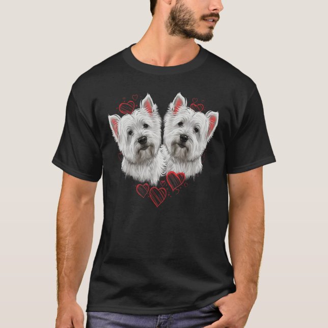 Camiseta Two West Highland White Terrier Valentines Day Cou (Frente)