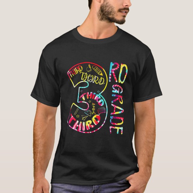 Camiseta Tye Dye 3Rd Grau Engraçado De Volta À Escola (Frente)