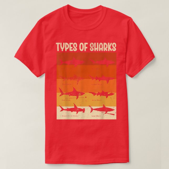 Camiseta Types Of Sharks (Frente do Design)