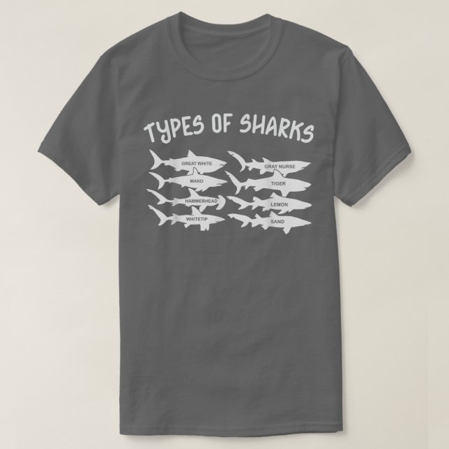 Camiseta Types Of Sharks (Frente do Design)
