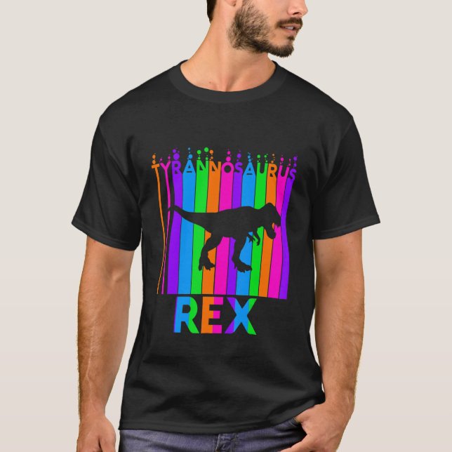 Camiseta Tyrannosaurus Rex Animal Rainbow Bubble Com Silho (Frente)