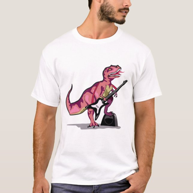 Camiseta Tyrannosaurus Rex Tocando Violão. (Frente)