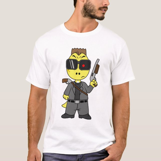 Camiseta Tyrannosaurus Rex Vestido Como Terminador. (Frente)