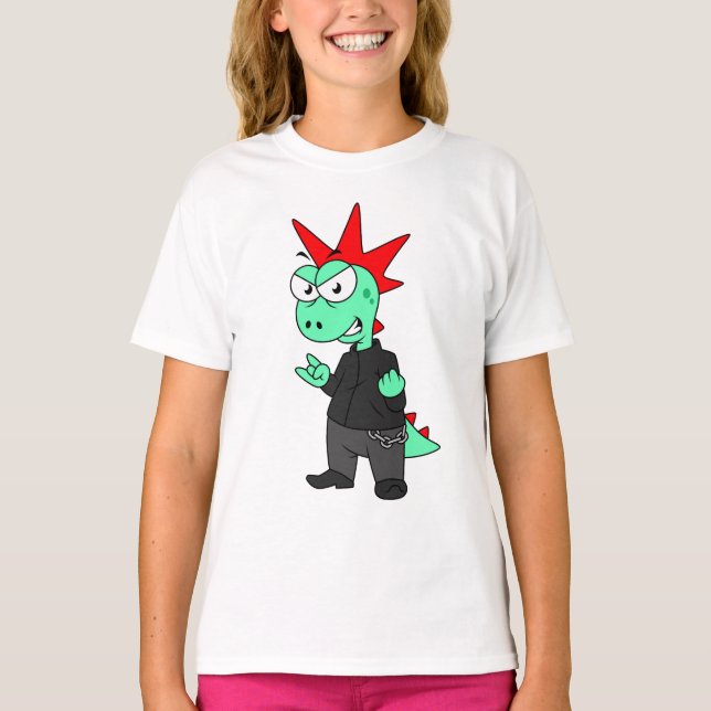 Camiseta Tyrannosaurus Rex Vestido Como Um Punk. (Frente)