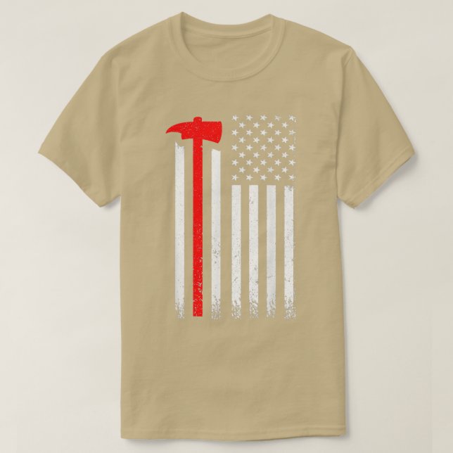 Camiseta U American Flag Ax Fireman Patriot Firefighter (Frente do Design)