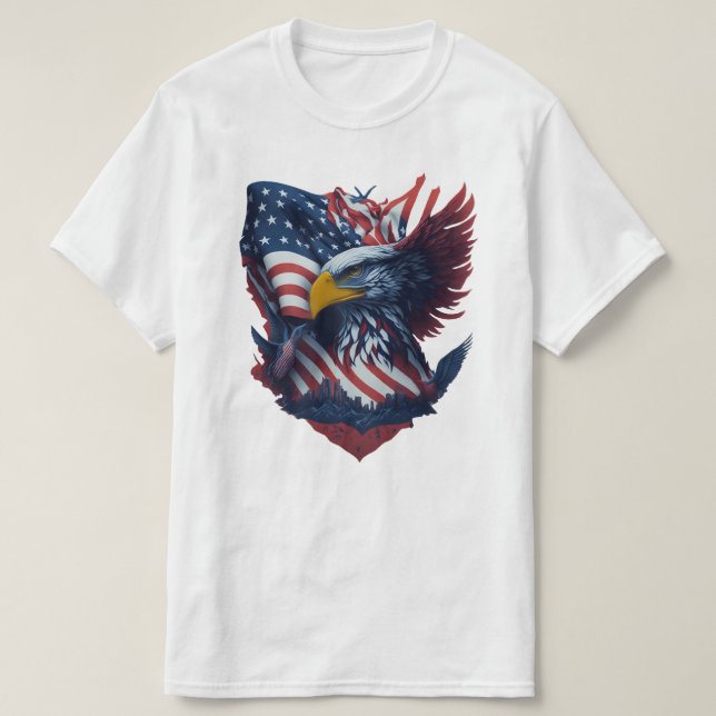 Camiseta U Art Eagle Freedom Patriotismo Red White Blue (Frente do Design)