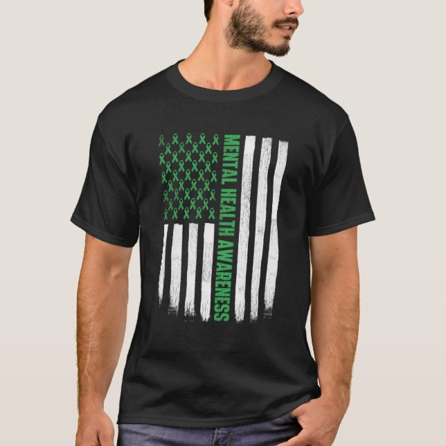 Camiseta U Flag Green Ribbon Tal Health Awarness (Frente)