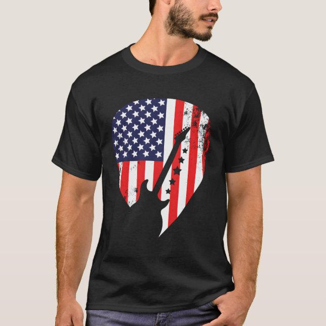 Camiseta U Flag Rock'N Roll Guitar Pick For (Frente)