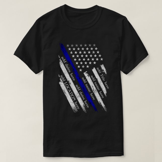 Camiseta U-Shirt com Sinalizador de Linha Azul Fino (Frente do Design)