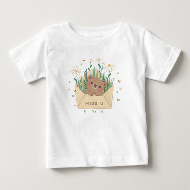 Camiseta U: Urso de Teddy e Flores no Envelope (Frente)