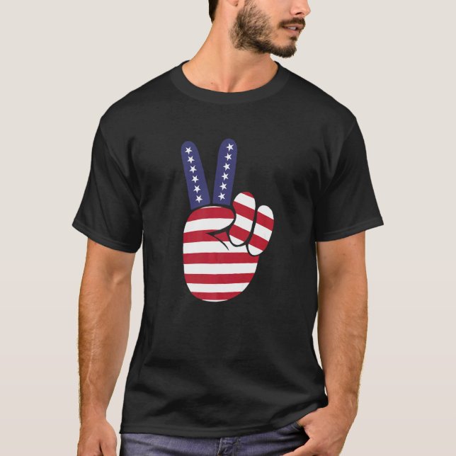 Camiseta U Victory Finger American Flag Peace Sign (Frente)